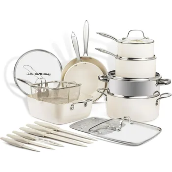 20-Piece Cream Ceramic Cookware Set 1