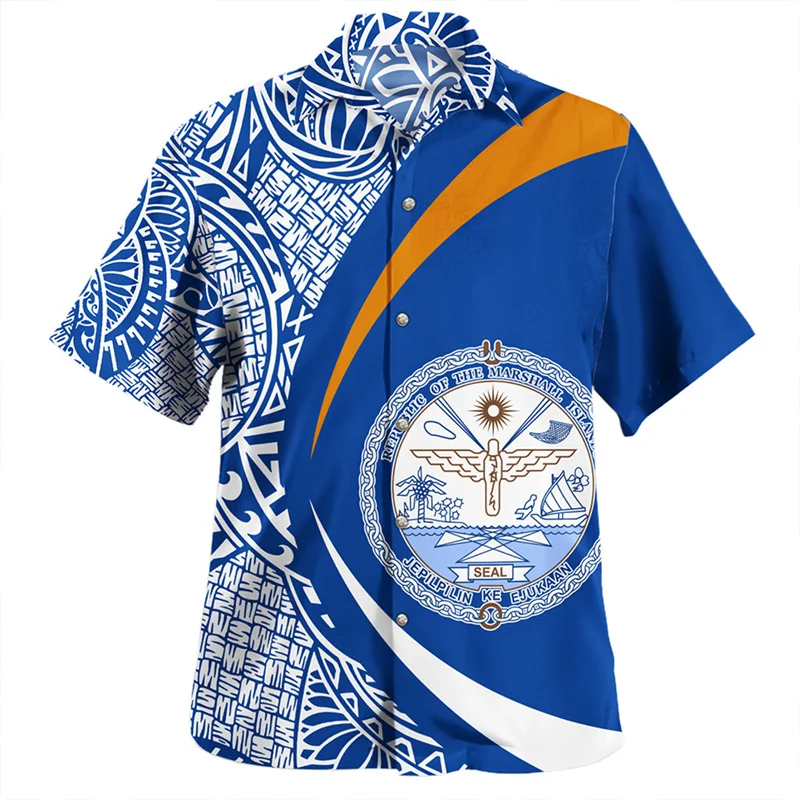 

Harajuku Summer New 3D Polynesian Marquesas Islands National Flag Printing Shirts Marquesas Islands Emblem Graphic Short Shirts