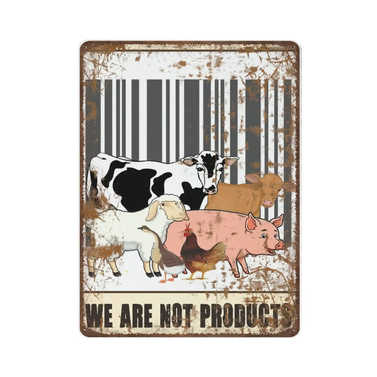 Antique Durable Thick Metal Sign,Vegan We are Not Products Tin Sign,Vegan Butcher Poster,Vintage Wall Decor,Novelty Signs for Ho