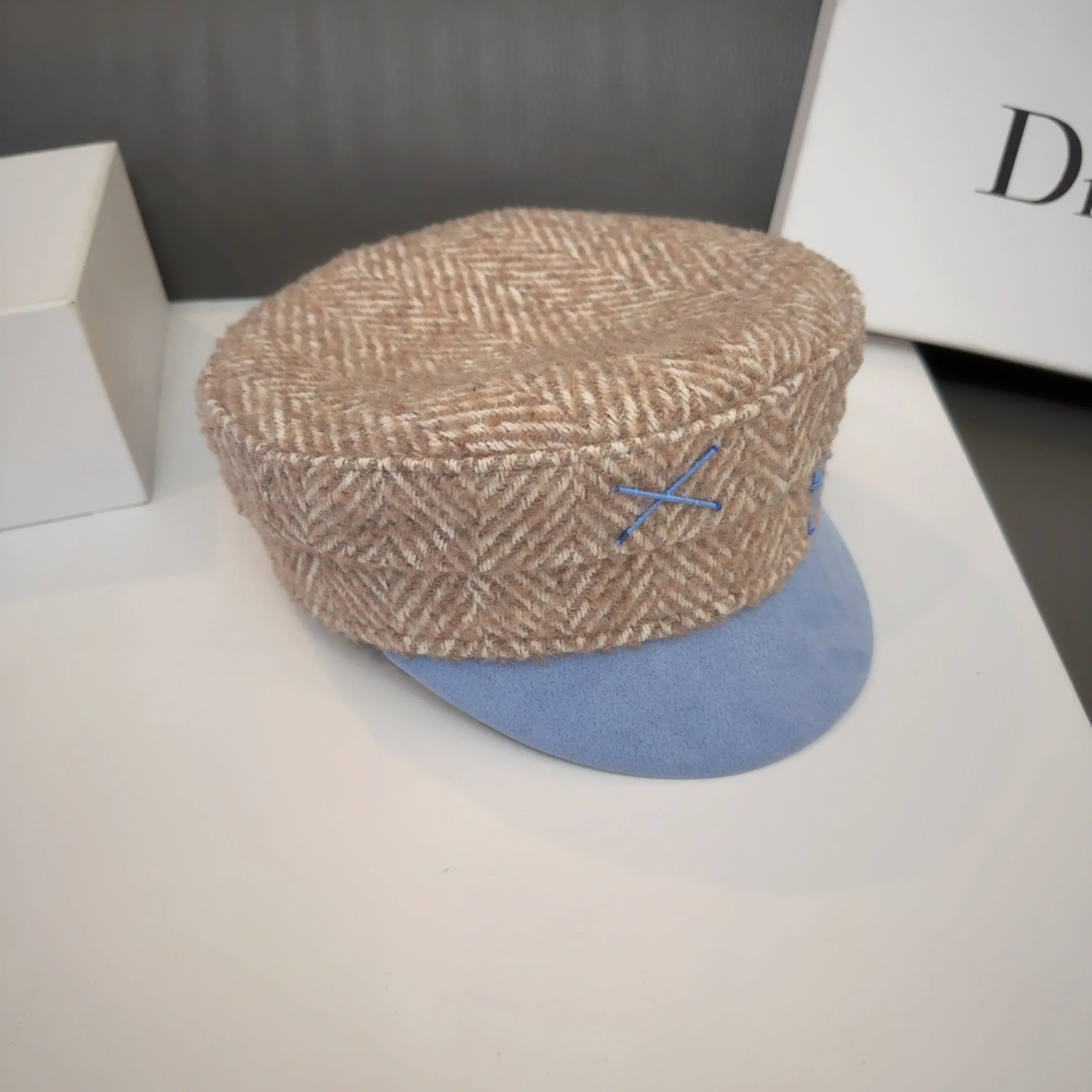 Cotton Newsboy Cap Brand Designer Autumn Winter Warm Newsboy Caps Herringbone-wool Baker Boy Cap Patchwoek Flat Caps