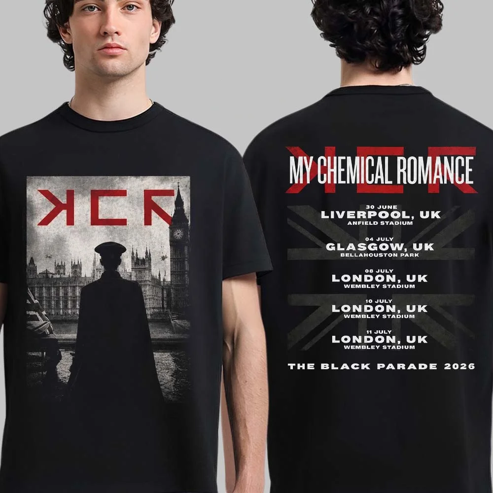 My Chemical Romance The Black Parade 2026 Tour UK Neues Unisex-T-Shirt aus 100 % Baumwolle, beliebtes Mode-Fan-Freizeit-T-Shirt für Herren und Damen