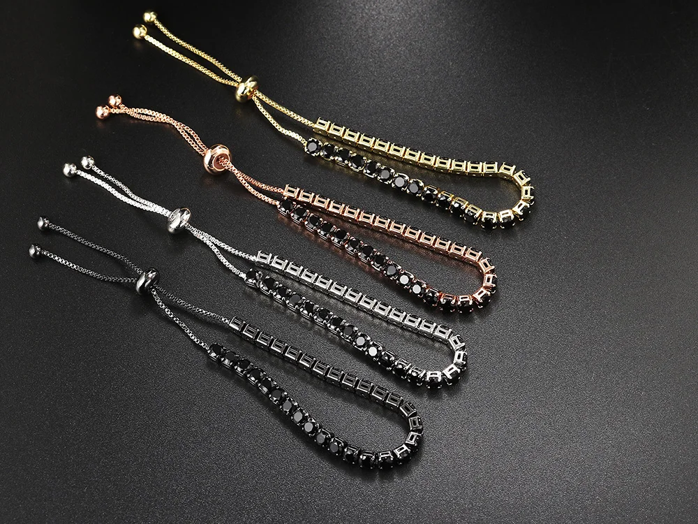 Schwarz Kristall Tennis Armband für Frauen Steampunk Einstellbare Silber Farbe Kette auf Die Hand Freunde Geschenk Hippie Schmuck DZH051 – Detail 11