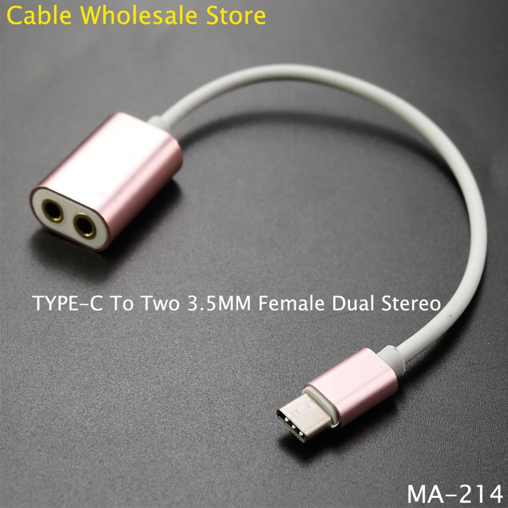 

1Pcs TYPE-C To Two 3.5MM Female Dual Stereo Audio 1/2 Splitter Cable Transfer Line For LeEco TYPE-C Headphones AUX Audio Wire