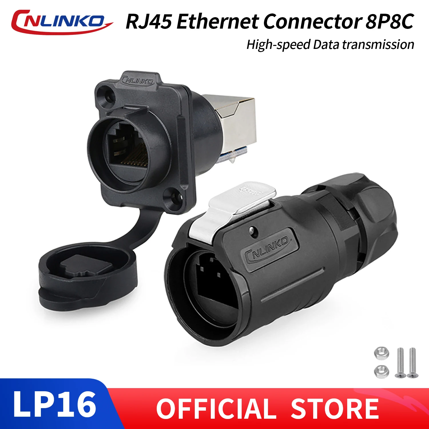 CNLINKO LP16 Wasserdichter Rundsteckverbinder RJ45 8P8C Stecker/Buchse zur Panelmontage, PBT Push-Pull für Industrieautomation & Marine