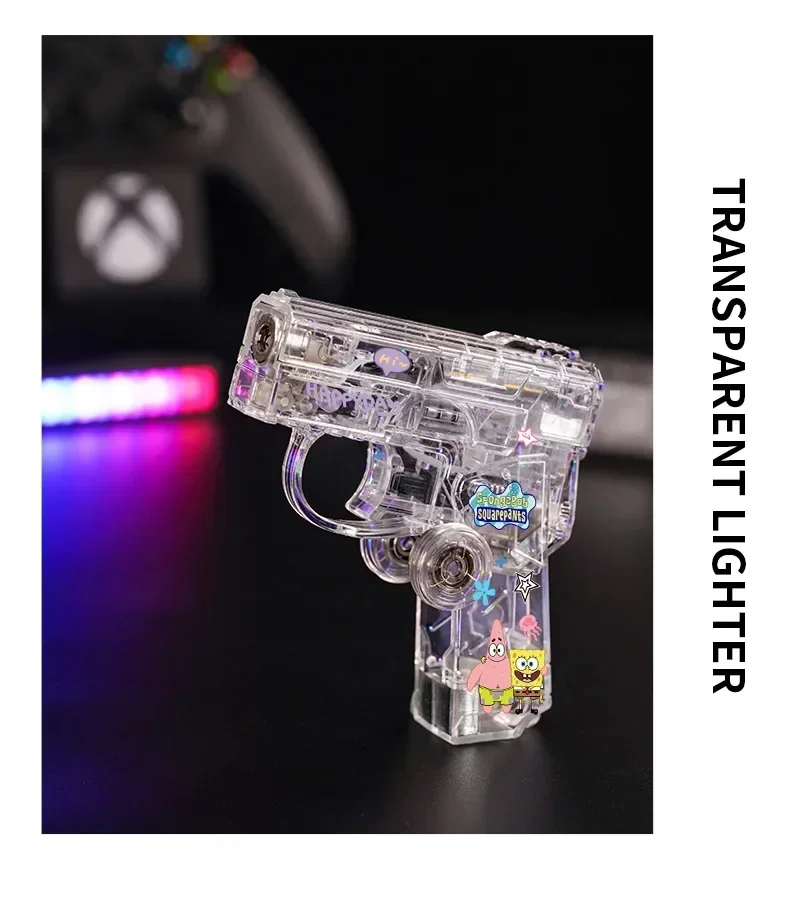 2025 New Creative Luminous Transparent Gyroscope Lighter 2-in-1 Folding Rotating Decompression Windproof Lighter Men's Gift