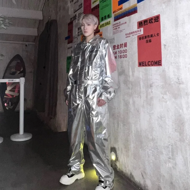 Men's Metallic Shiny Gold Or Silver Zip-Up Jacket - Hip Hop Party Clubwear & Stage Performance