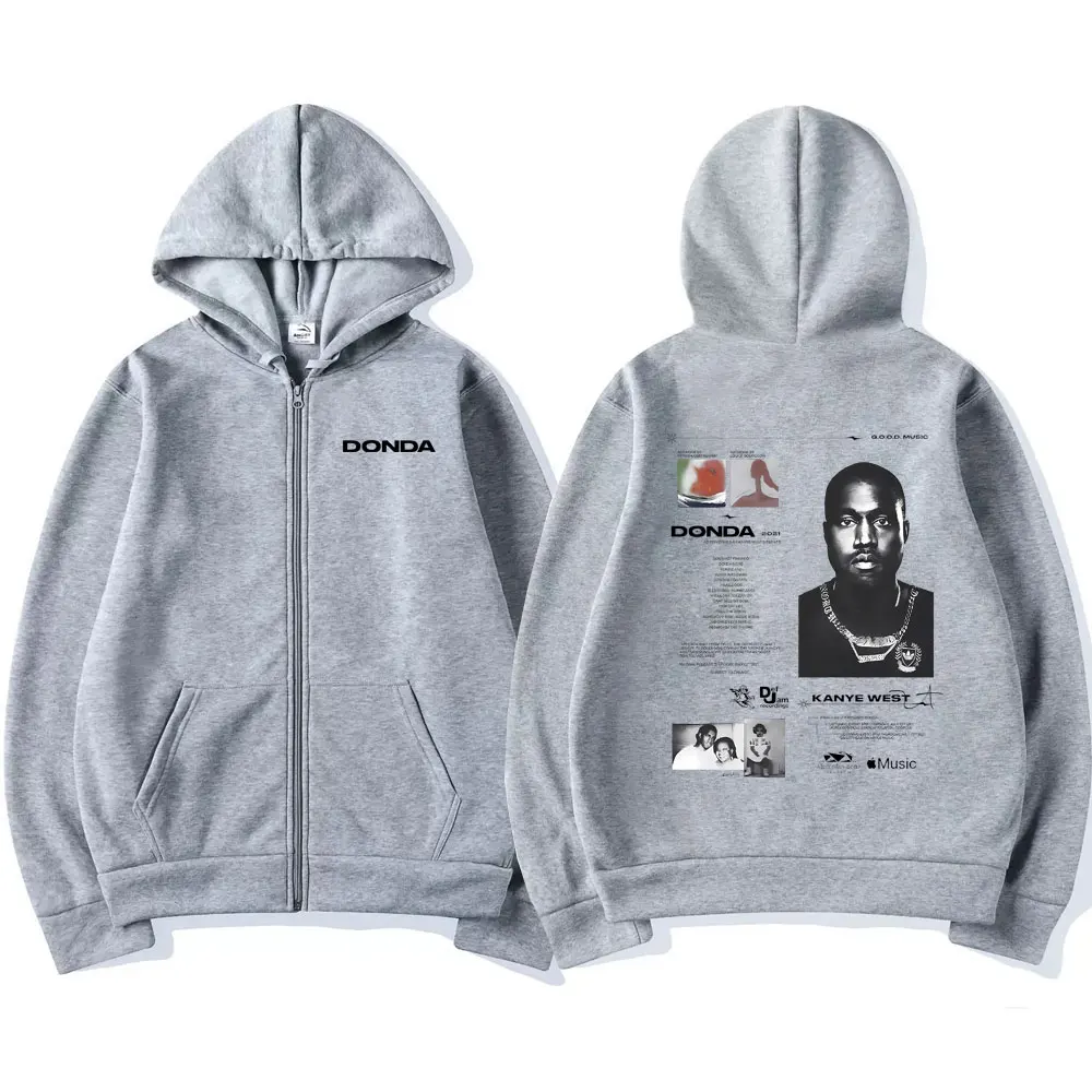 Rapper Kanye West Donda Album Graphic Zipper Hoodie Men Women Fashion Vintage Zip Up Hoodies Male Hip Hop Sweatshirt Streetwear