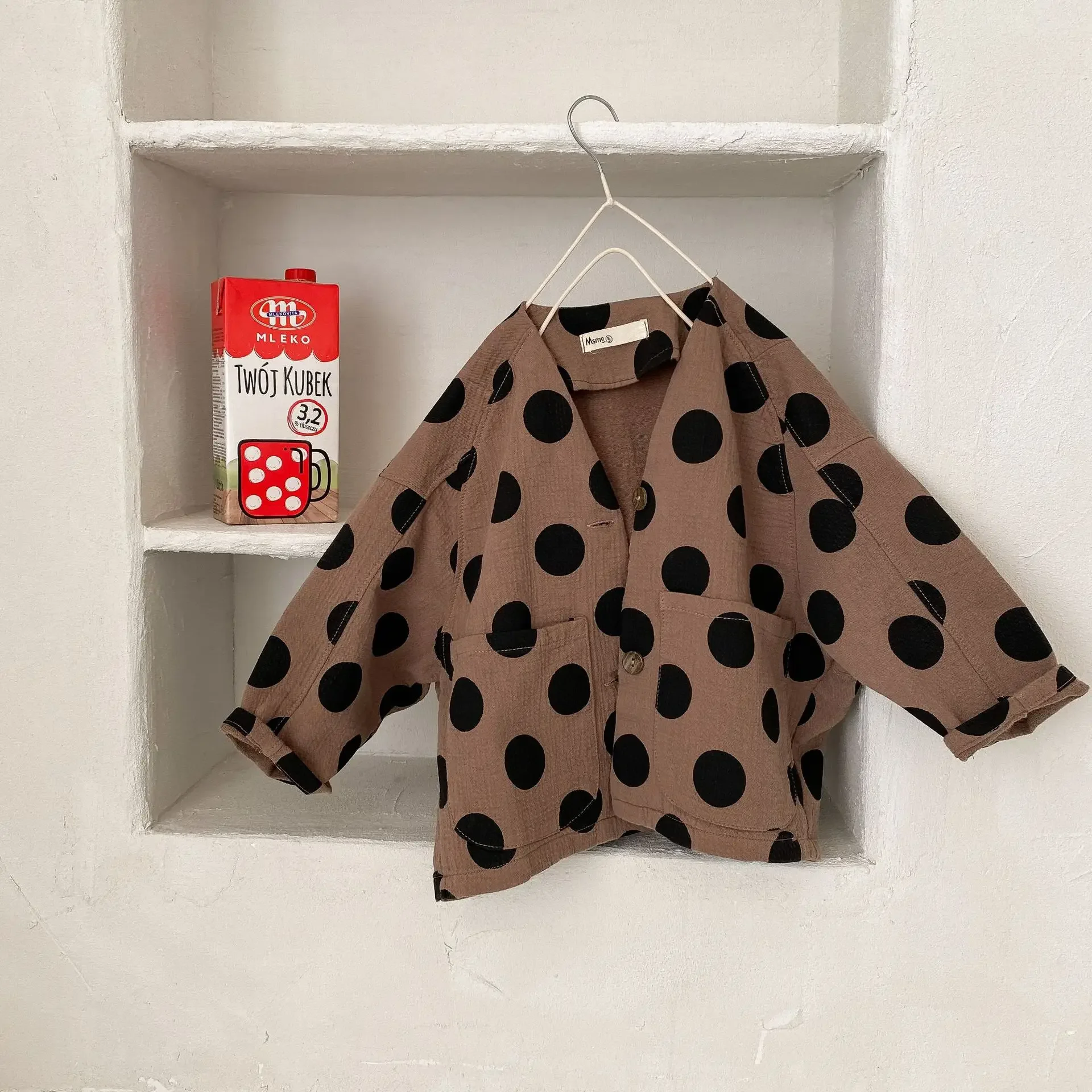Spring korean style oversized dot long sleeve cardigans Boys casual loose cotton linen jackets coats