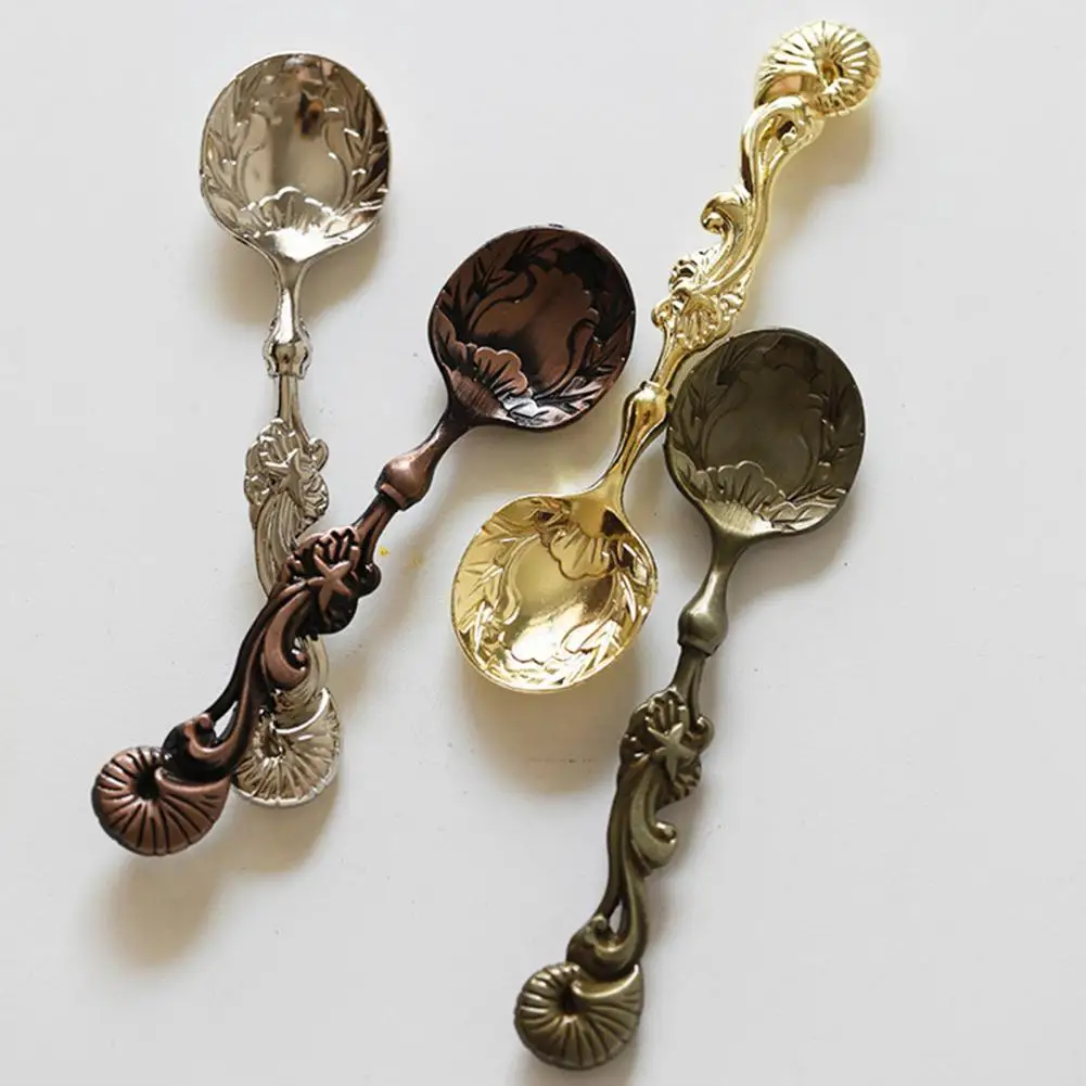 5Pcs Coffee Spoon Retro Chic Alloy Rust Proof Multi function Dessert Spoon for Home Tableware