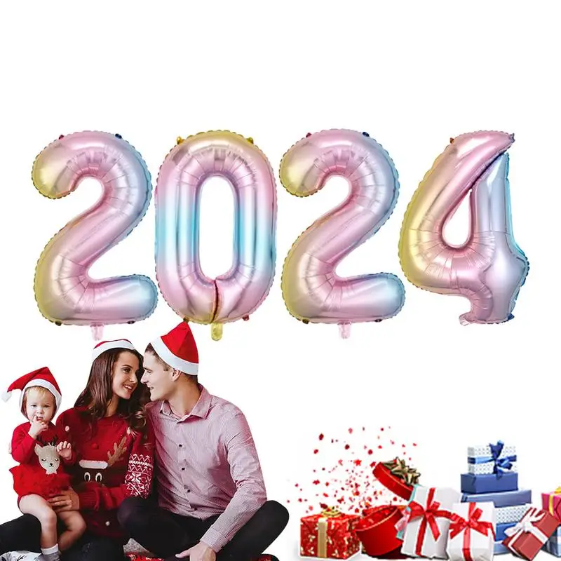 

2024 New Year Balloons Reusable 2024 Number Foil Balloons 32 inch gradient New Year Eve Party Balloons For Home Party Decoration