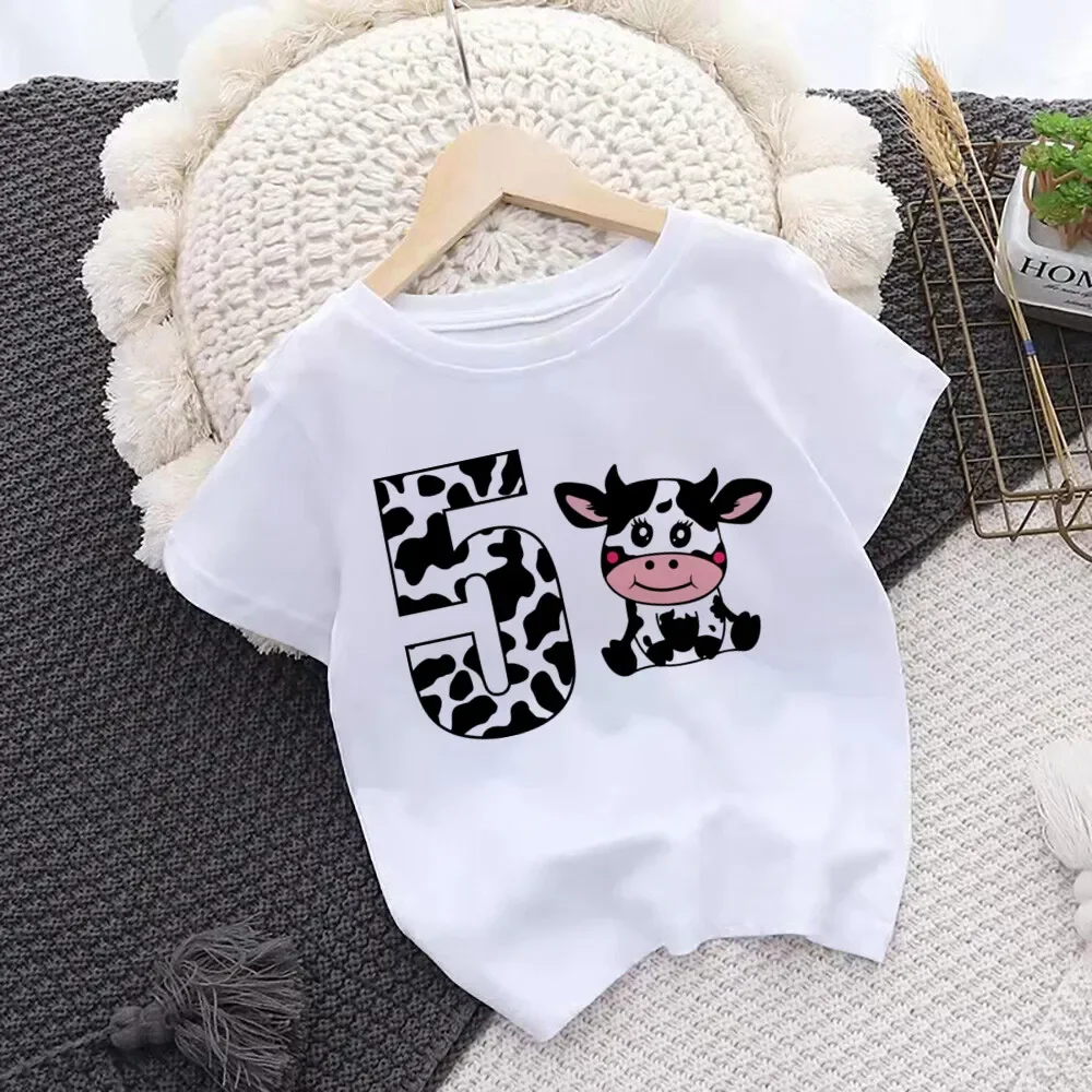 Cow Number Birthday Shirt 1-10 Birthday T-Shirt Wild Tee Girls Party T Shirt Cows Print Clothes Kids Gifts Fashion Tops Tshirt 5