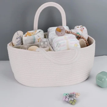 Borsa multifunzionale per mamma borsa per pannolini in corda di cotone borsa portatile da viaggio cestino multifunzionale per prodotti per bambini