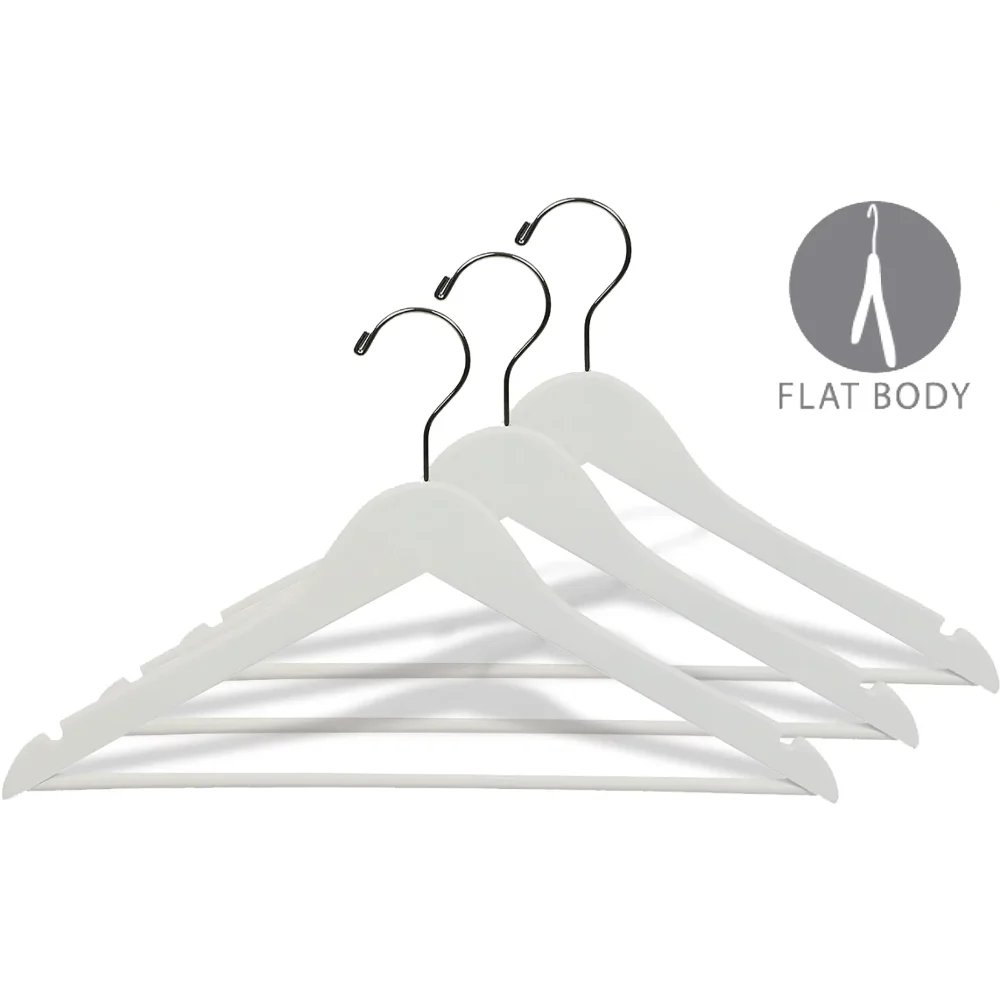 

BOUSSAC, White Wood Suit Hanger W/Bar and Chrome Hook,100 Pack,hangers for Clothes,armarios De Dormitorio
