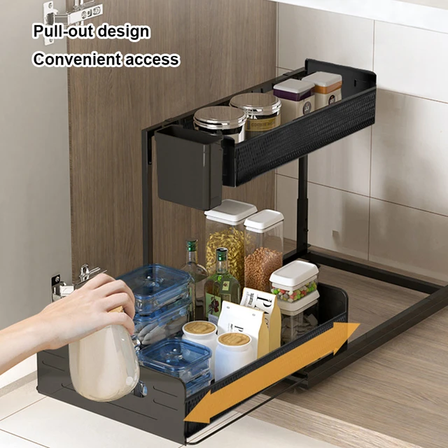 DoubleUnderSinkStorage Rack Kitchen Under Counter Storage Rack  BathroomUnder Cabinet Storage Rack Sliding Basket Storage Rack - AliExpress