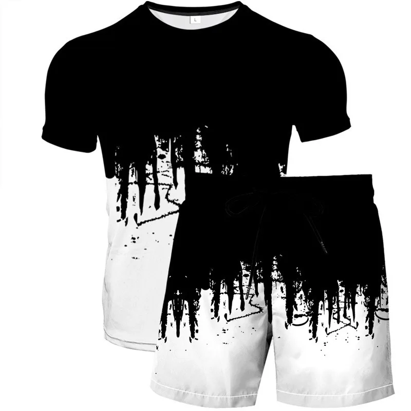 Summer Men Jogging Sport T-shirt Sets For Male Casual Streetwear Tracksuit Vintage 3D Print Two Piece Oversize Outfit Gym Suit