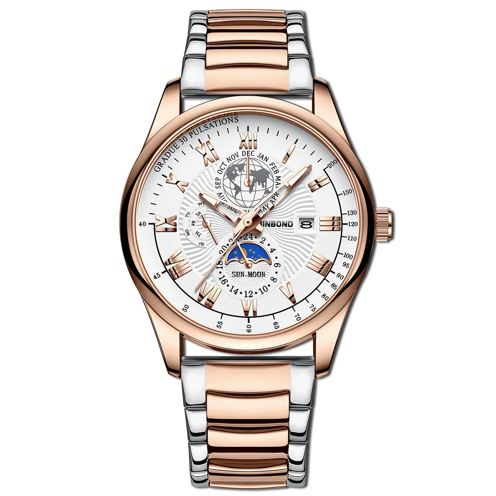 

New Luxury Round Business Calendar Dial Three-Dimensional Business Waterproof Stainless Strap Fashionable Wrist Watches for Men