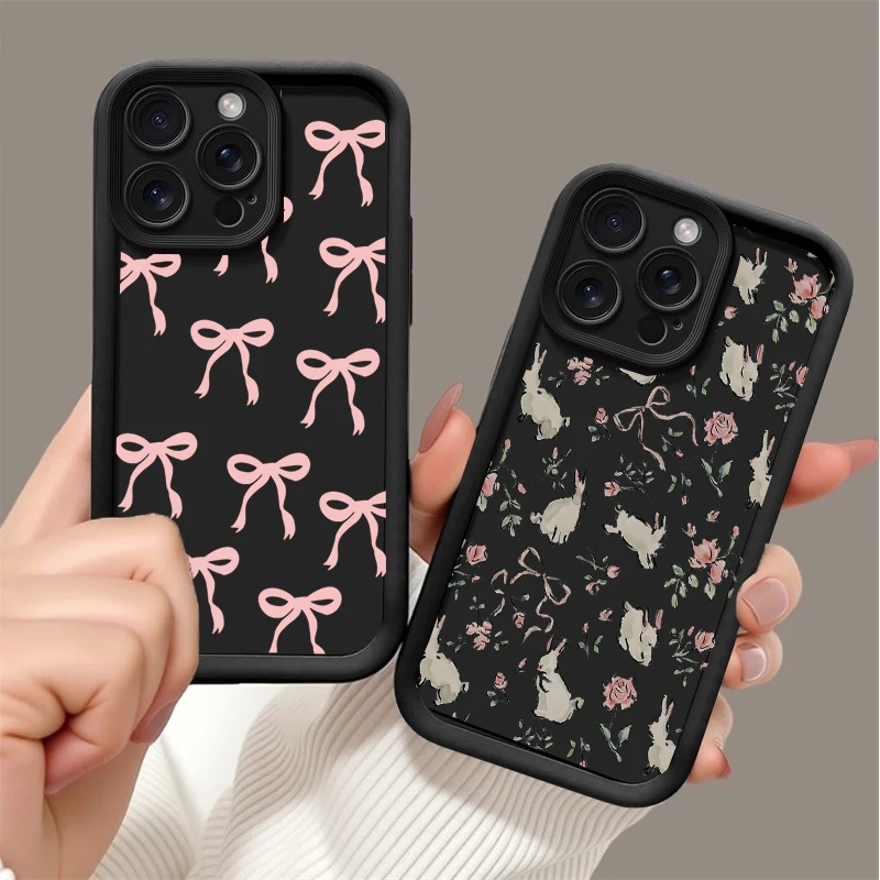 Cute Pink Bow Rabbit Floral Phone Case Cover