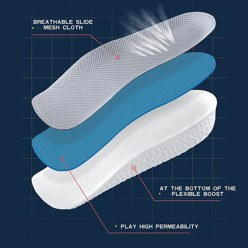 Men Height Increasing Memory Foam Insoles Sneaker Heel Lift Soft Insole Shock absorbing sole Arch Support Half Cushion cuttable memory foam insoles