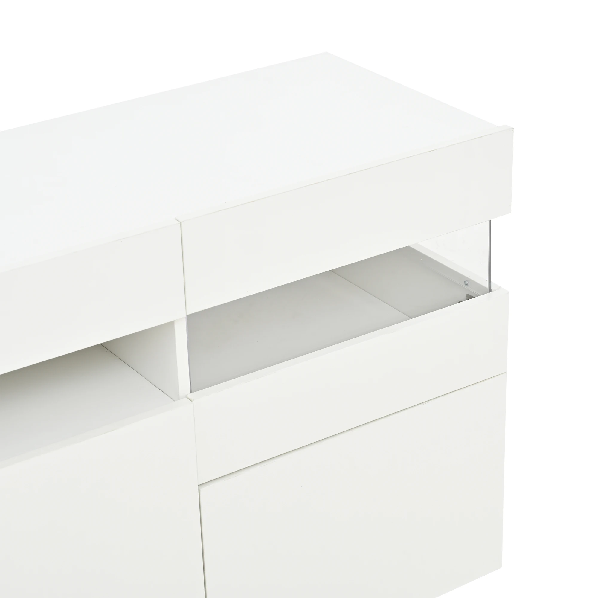 140 * 40,5 * 66,5 cm Wohnzimmer-Sideboard, Schrank mit 3 Türen, Hochglanz-Wohnzimmer-Kleiderschrank mit LED-Lichtleiste, transparent – Detail 25