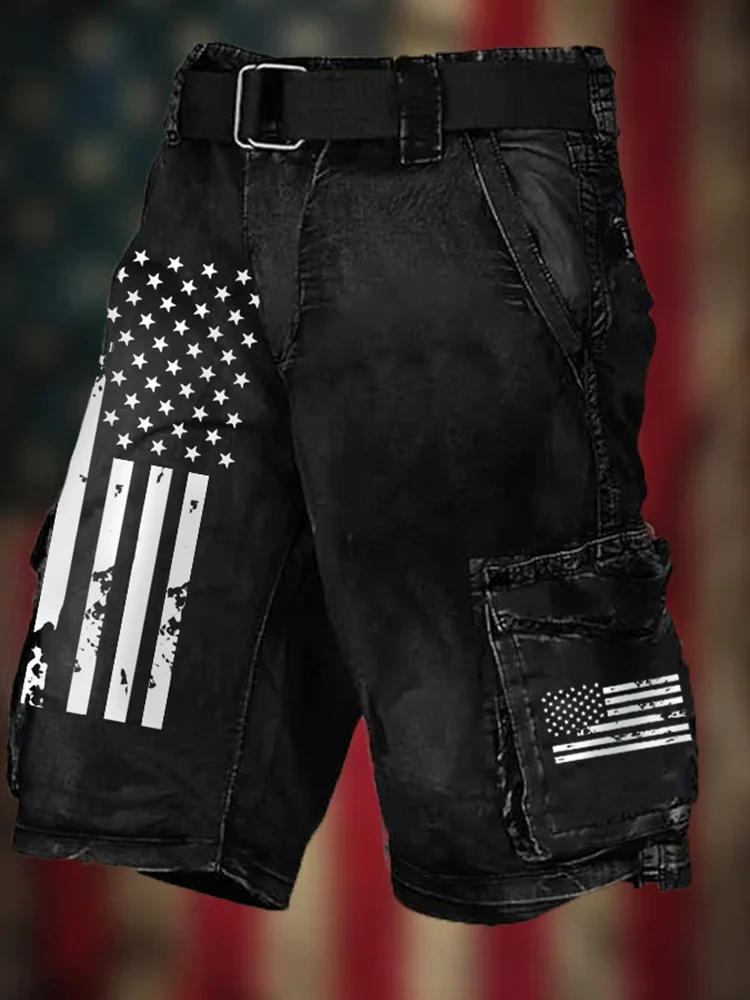 Vintage Lndependence Day Flag Cargo Pants 3d Printed Men's Shorts Stylish And Comfortable Casual Cargo Shorts Summer