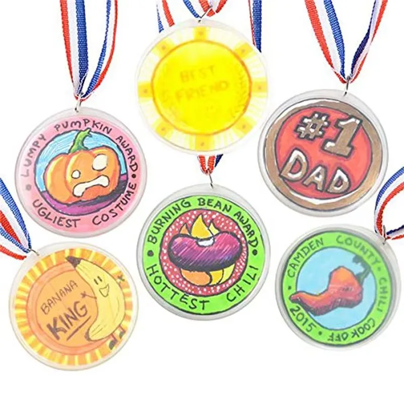 24 Pcs Design Your Own Award Medals Plastic Blank DIY Award with Ribbons for Party Favors Trophy for Prize Gift Children Sports diy award medals