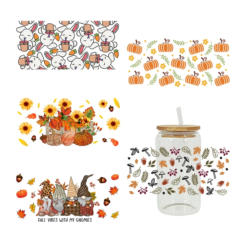 

Thanksgiving Day 3D UV DTF Transfer Stickers Libbey Cup Wrap Iron For Glass 16oz D5508