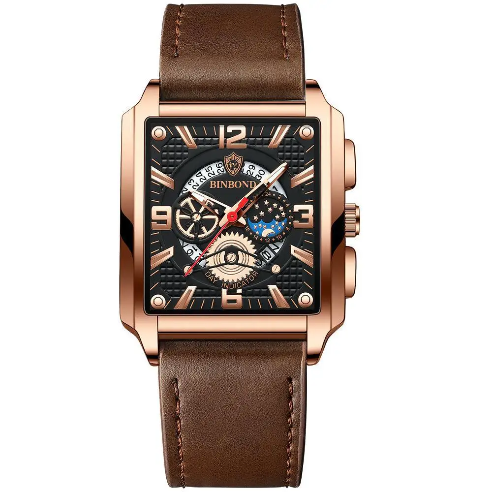

BINBOND Top Brand Men's Watches Luxury Square Quartz Wrist Watch Original Waterproof Luminous Chronograph Watch for Men Relogio