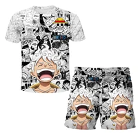 Ensemble T-shirt 3D une pièce pour garçons 2026, motif Luffy Zoro super cool, haut et short d'été, cadeau d'anniversaire à manches courtes pour enfants 3
