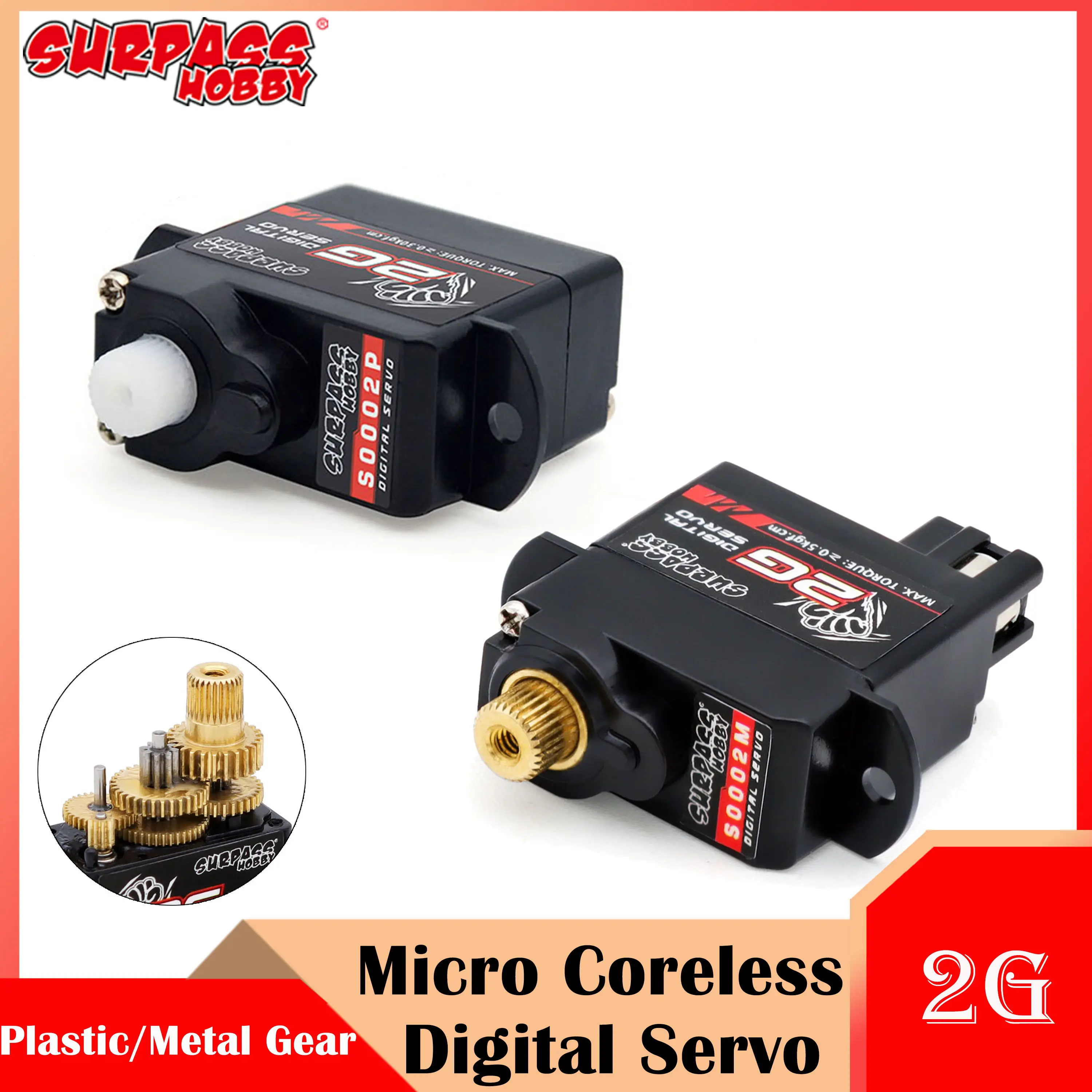 

Surpass Hobby 2g Micro Coreless Digital Servo Mini Plastic/Metal Gear Motor for Rc Car Model Airplane Boat Fixed-wing Helicopter