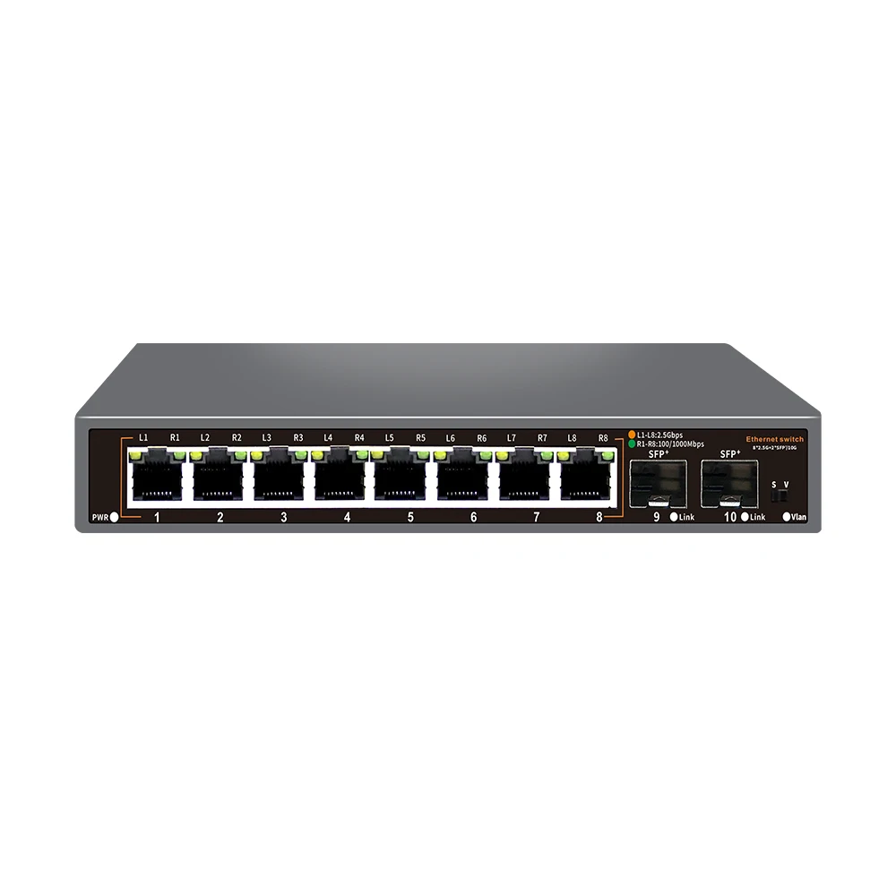 Network Switch Bullscom 10-Port Network Switch 8 x 2.5Gb Ethernet + 2 x 10Gb SFP+ Unmanaged Plug & Play High-Speed Connectivity