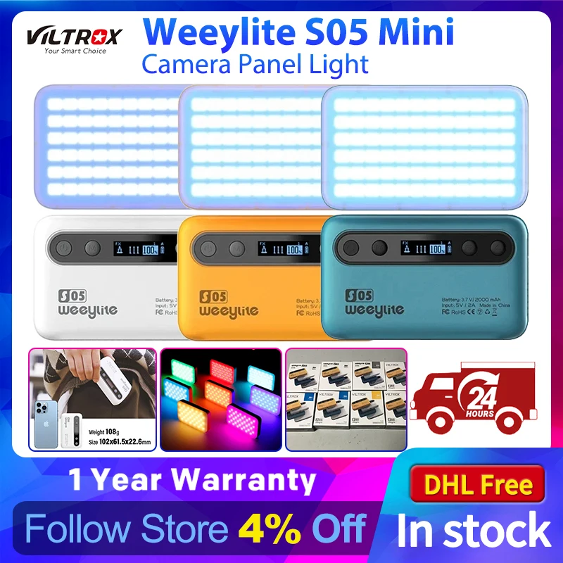 VILTROX Weeylite S05 미니 카메라 패널 라이트, 풀 컬러 RGB LED 비디오 라이트, 휴대폰 사진, 브이로그 비디오 라이트, 앱 제어
