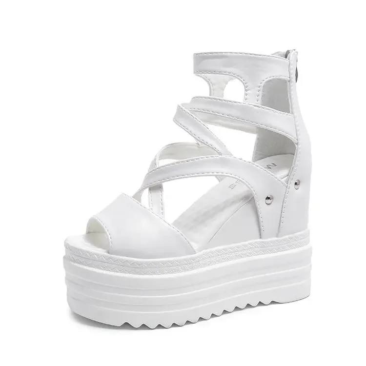 Women's High Heel Sandals 13CM Slope Heel Thick Bottom Cross Band Fish Mouth Shoes Increased Height Summer Shoes