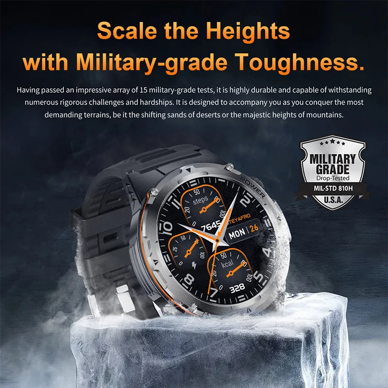 New Smart Watch GPS Sports Men Compass LED Flashlight NFC Blue Tooth Call 3ATM Waterproof Health AMOLED Screen Smartwatch 520mAh