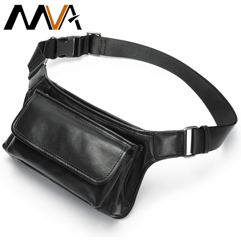 MVA Waist Pack Bags Engraving Genuine Leather Shoulder Bag Chest Casual Small Waist Bag For Phone Belt Bags Man Traveling