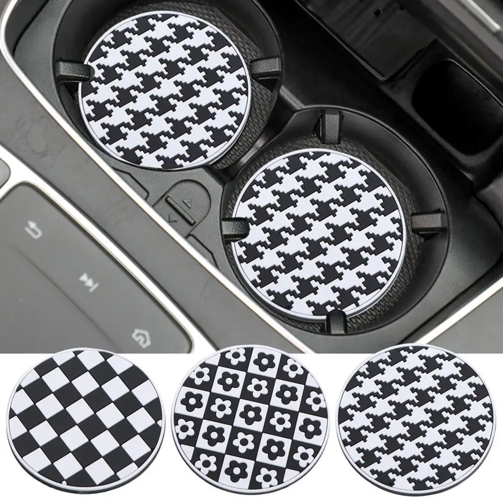 Houndstooth Flower Coaster Waterproof Heat Resistance Car Water Cup Pad Non-slip Anti-skid Water Cup Cushion Car Interior