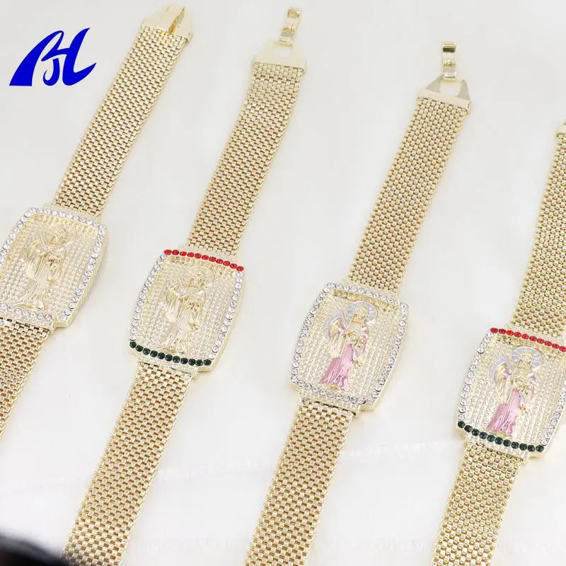 Pulseras Da Uomo Di Alta Qualità Oro Laminado 14K 18K Gioielli Religiosi Placcati In Oro Deathly Halled Hand Watch Bracciale A Catena Charm