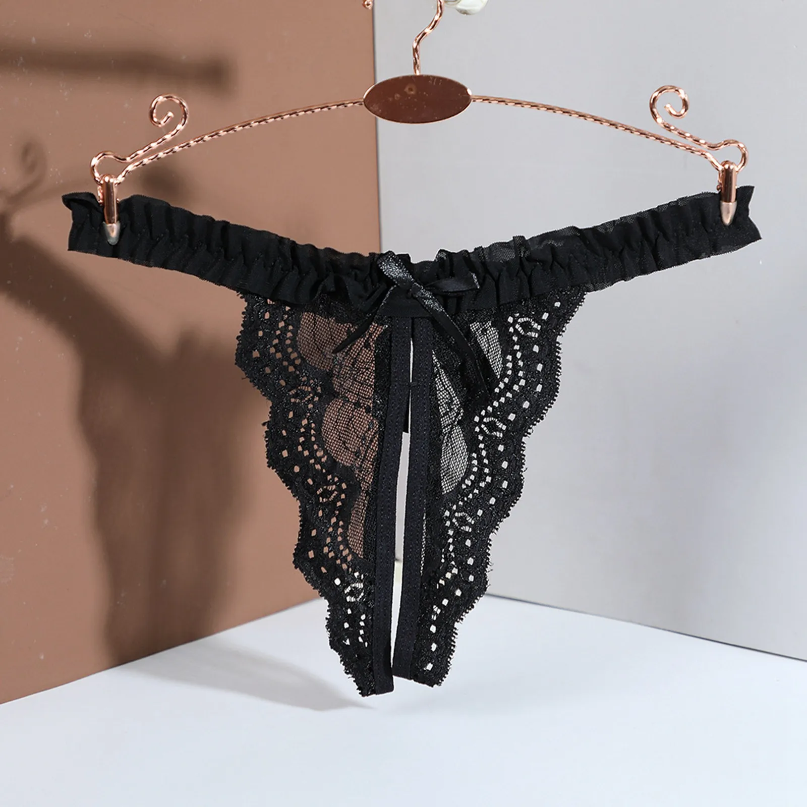 Women Panties Female Underwear Lace Panties Womens Underwear Women's Sexy Solid Lace Panties Open Crotch Transparent Bowknots T Pants Thong Ladies Sexy Erotic Panties Underwear трусы женски