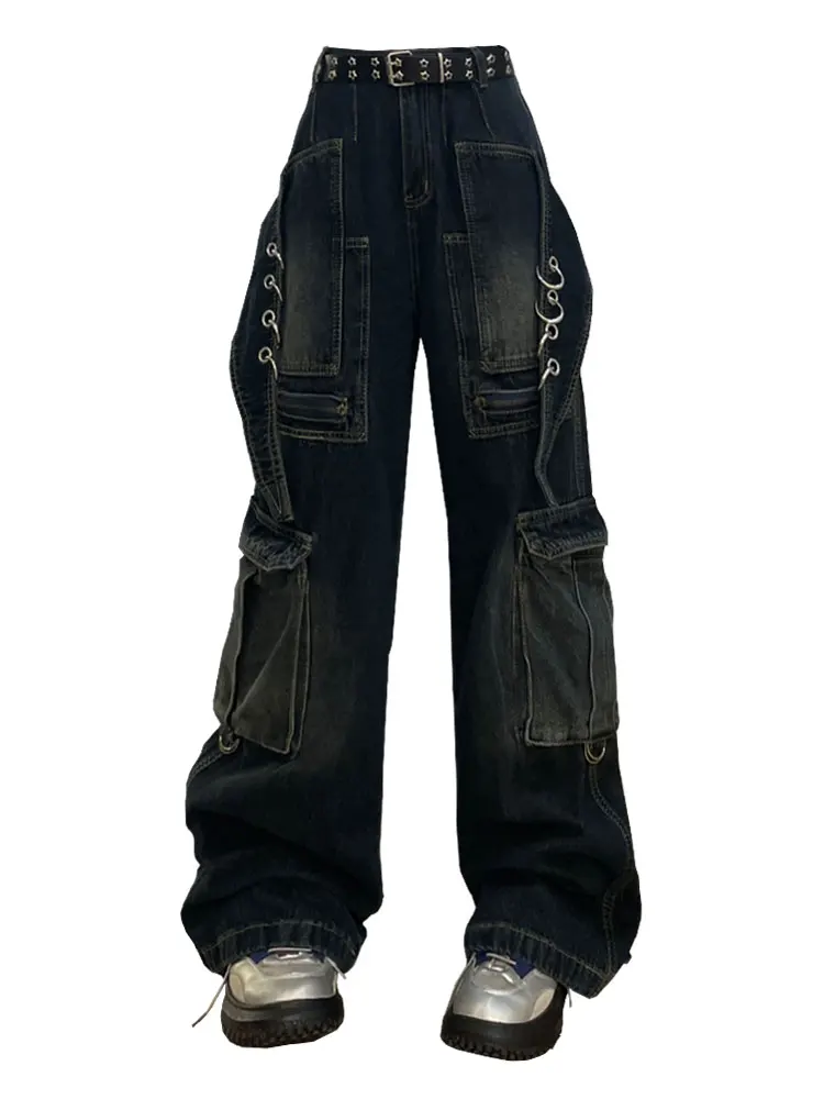 

Women Black Gothic Baggy Y2k Cargo Jeans Vintage Cowboy Pants Harajuku Oversize Punk Denim Trouser 2000s Trashy Emo Clothes 2024