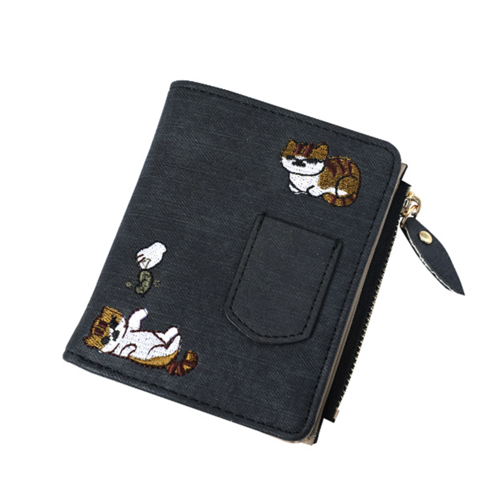 데님지갑 Denim Style Cat Embroidered Short Wallet Multi-Purpose Large Capacity Purse For Bag Shoulder Bag Cartera De Mezclilla 4