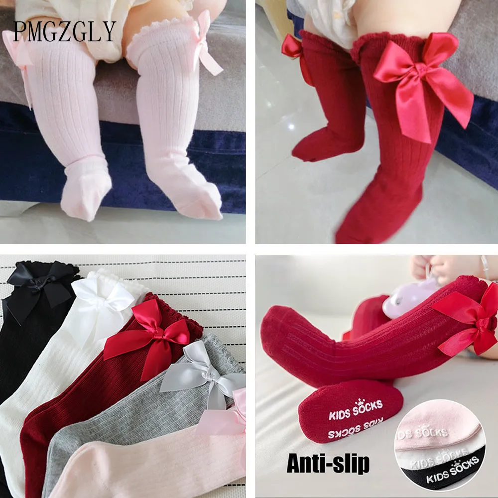 Kids Socks Baby Little Girls Breathable Cute Bowknot Knee High Children Tube Socks Fashion Bows Solid Color