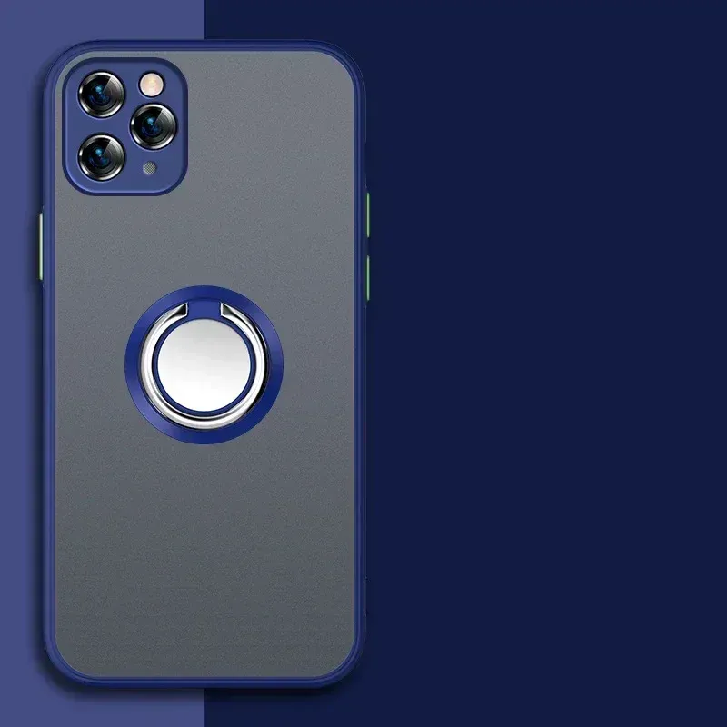 For iPhone 16 15 14 13 12 Mini 11 Pro XS Max XR X 8 7 Plus SE 2022 2020 Magnetic Ring Holder Case TPU Bumper Matte Plastic Cover