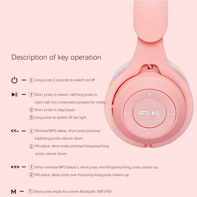 Bluetooth 5.0 Wireless Headphones Cat Ear Stereo Bass Music Earbuds Girl Sports Gaming Headset with Mic for Smartphone Computer