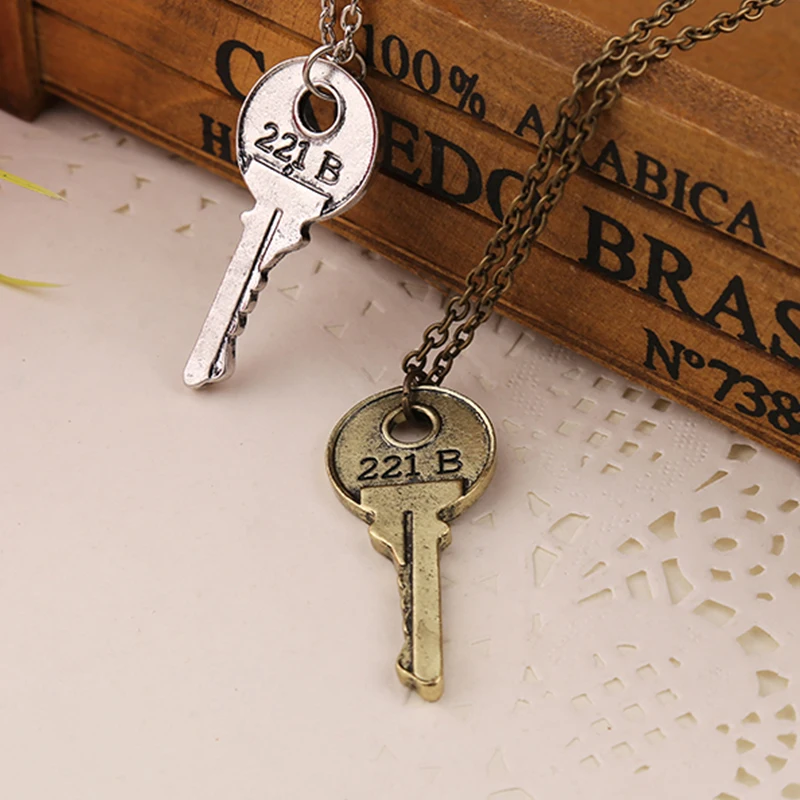 Sherlock 221b House Key Necklace Vintage Color Key Shape Pendant