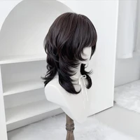 Perruque synthétique pour femmes, postiche de 18 pouces, coupe de cheveux mulet à plusieurs niveaux, coupe de loup, perruque noire avec frange pour femmes, usage quotidien en fête 3