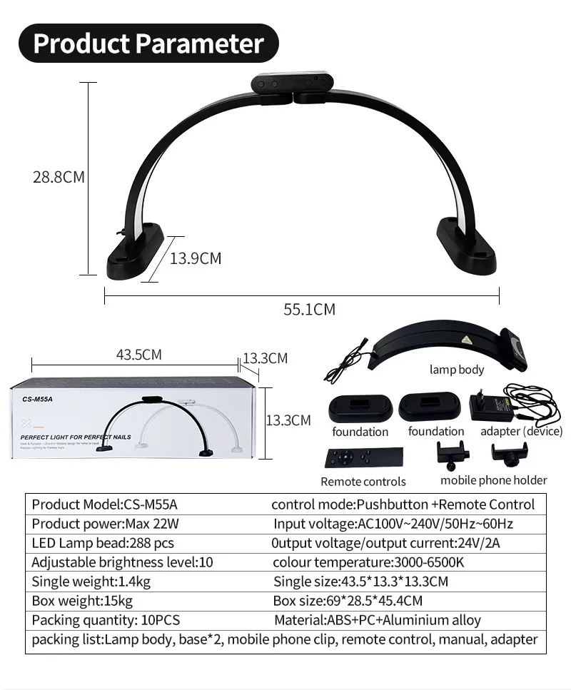 U자형 접이식 반달 뷰티 램프, 살롱 네일 속눈썹 다기능 데스크탑 조명 (초고휘도)
