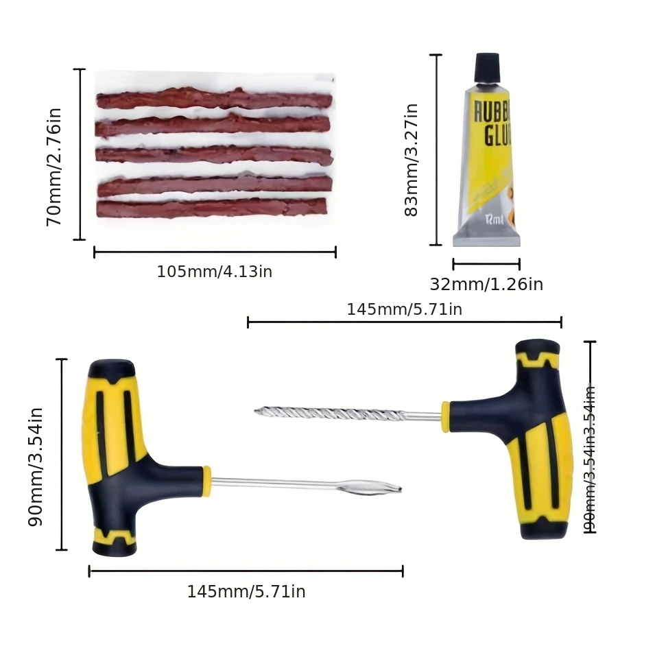 Kit di Riparazione per Tutti i Veicoli - Set Multi-Utensile con 5 Viti Autofilettanti e Colla per Gomme, Riparazione Portatile di Pneumatici a Fallo per Emergenze Stradali - Image 2