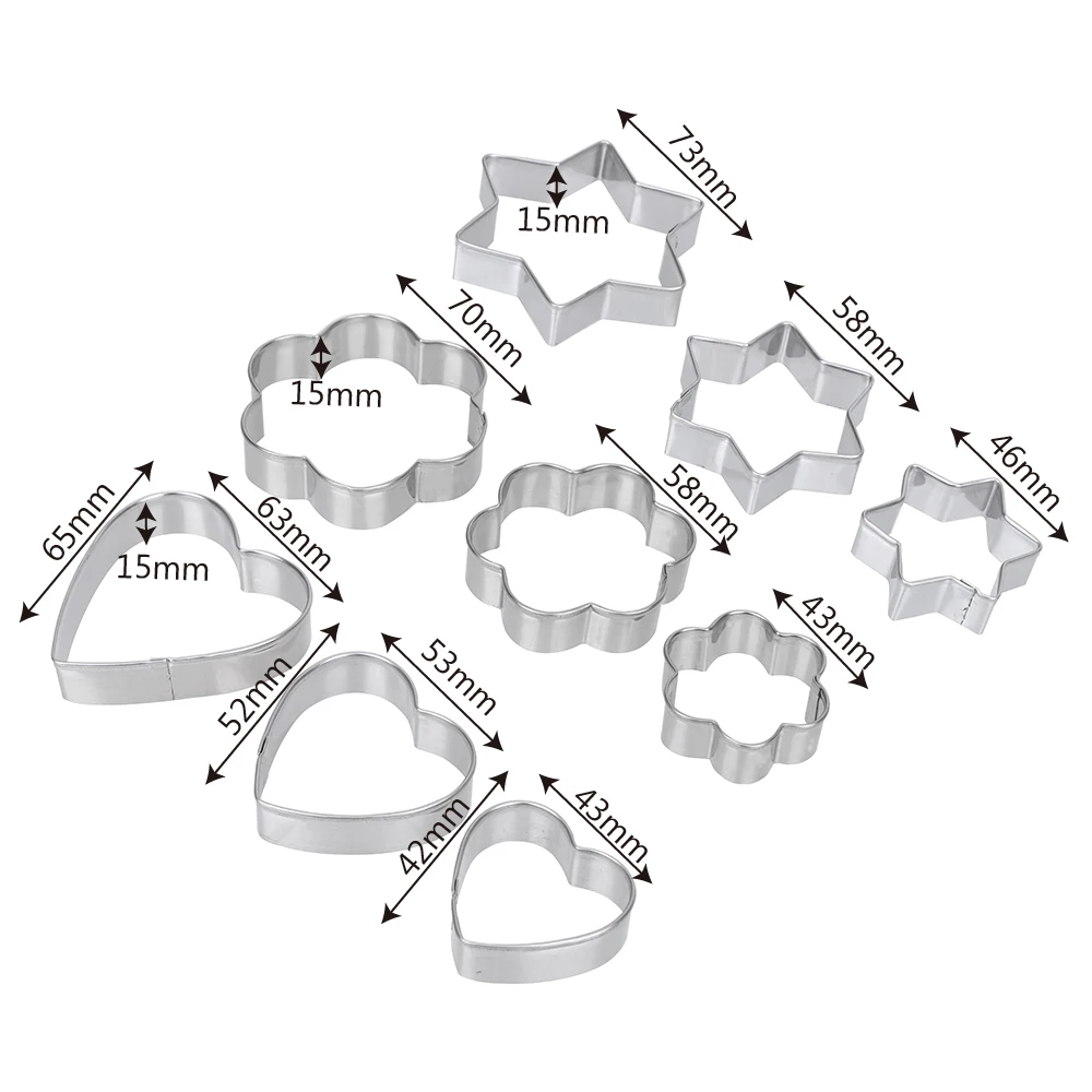 Star Heart Flower Cutter Baking Mould Biscuit DIY Mold Cookie Cutter Stainless Steel 3pcs/set Egg cookie cutter baking mold cookie mould