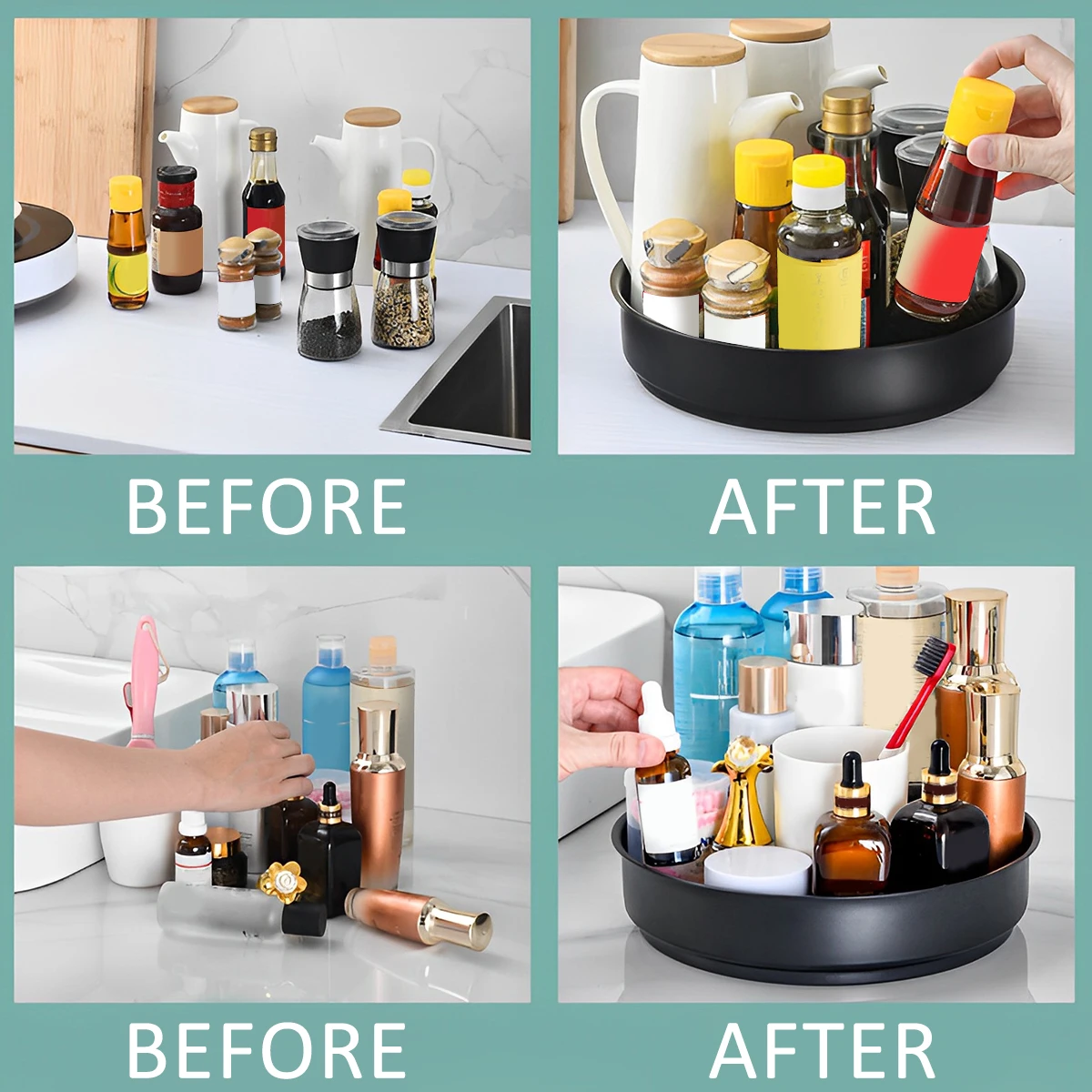 360° Rotating Storage Trays Stainless Steel Kitchen Spice Organizer Turntable Multifunction Bathroom Round Storage Carousel New 5