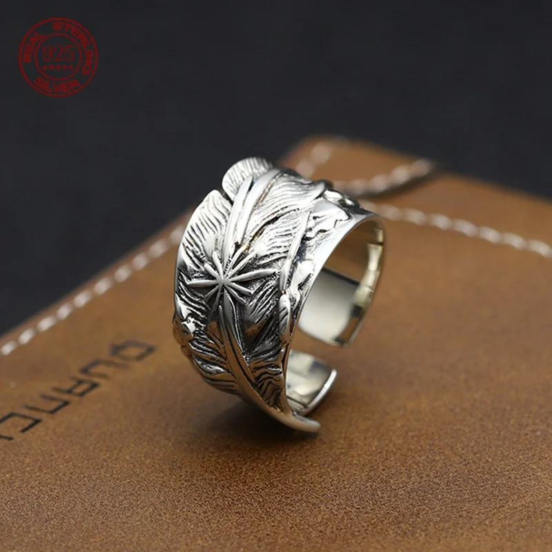 Кольцо с перьями из серебра 925 пробы для мужчин и женщин