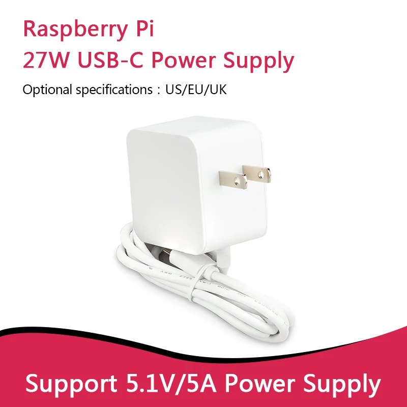 

Official Original Raspberry Pi 27W USB-C Power Supply 5.1V 5A Compatible for PD Charging EU US UK Plug for Raspberry Pi 5